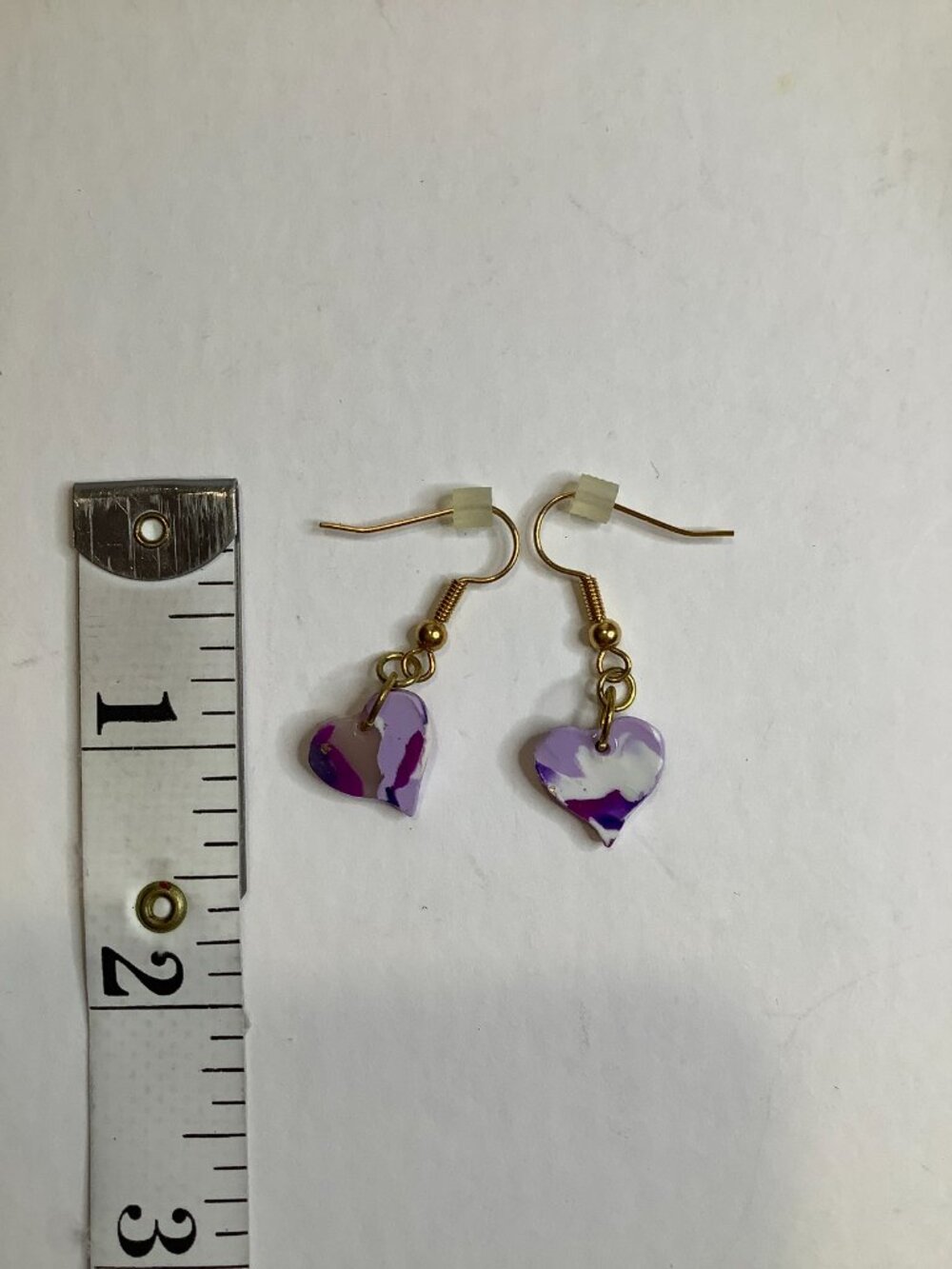 KVITKA CREATIONS Handmade Purple Marble Clay Heart Earrings - Picture 4 of 5